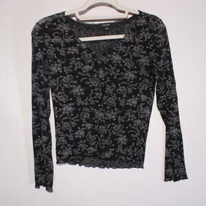 Jacob Black Mesh Long Sleeve Floral Top Size M